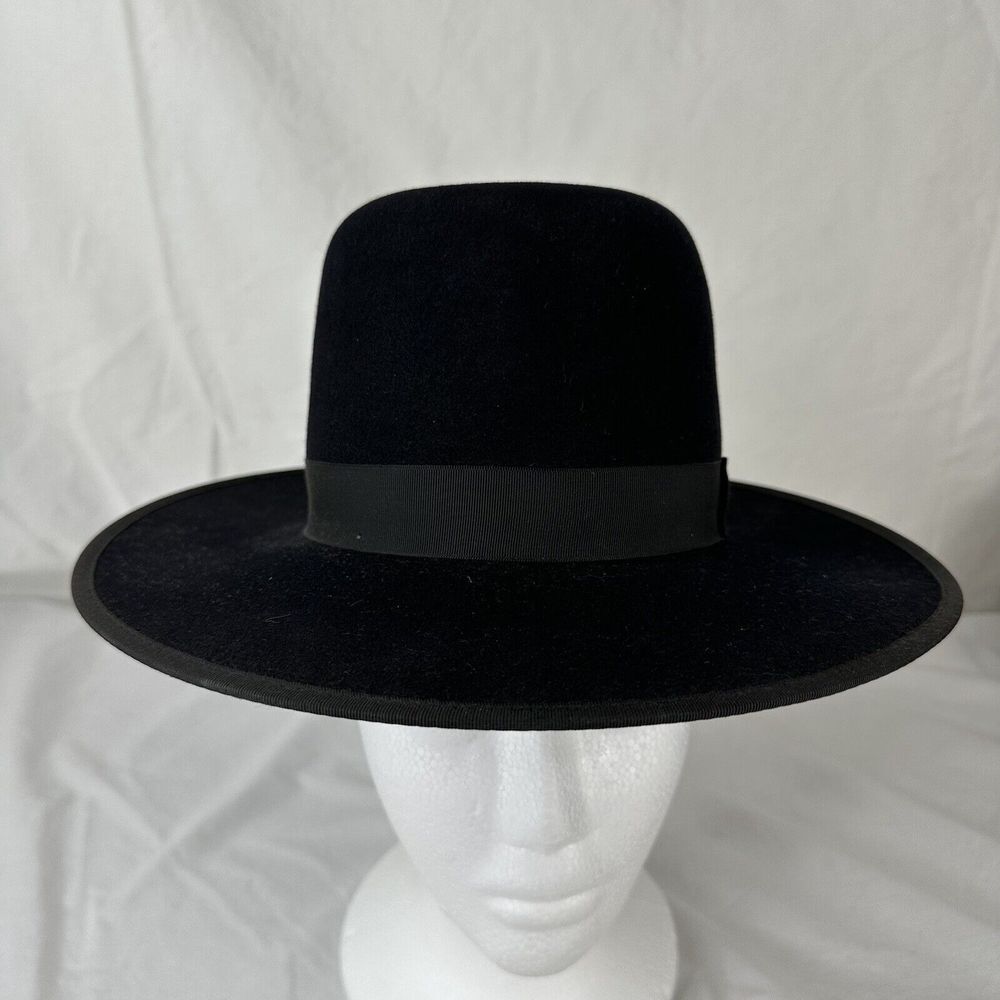 Wright 7X Fedora Sz 6 1/2 100% Genuine Fur Felt Custom Amish Wide Brim Hat Black